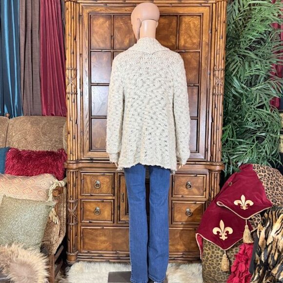 NWOT Jones New York Oatmeal Wool Alpaca Blend Oversize Lapel Open Front Cardigan - Picture 5 of 14